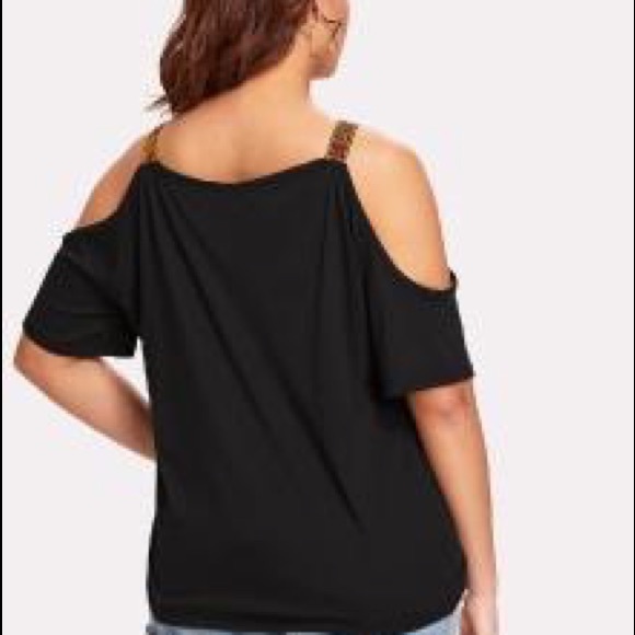 Embroidered Strap Detail Cold Shoulder Tee - Picture 3 of 3